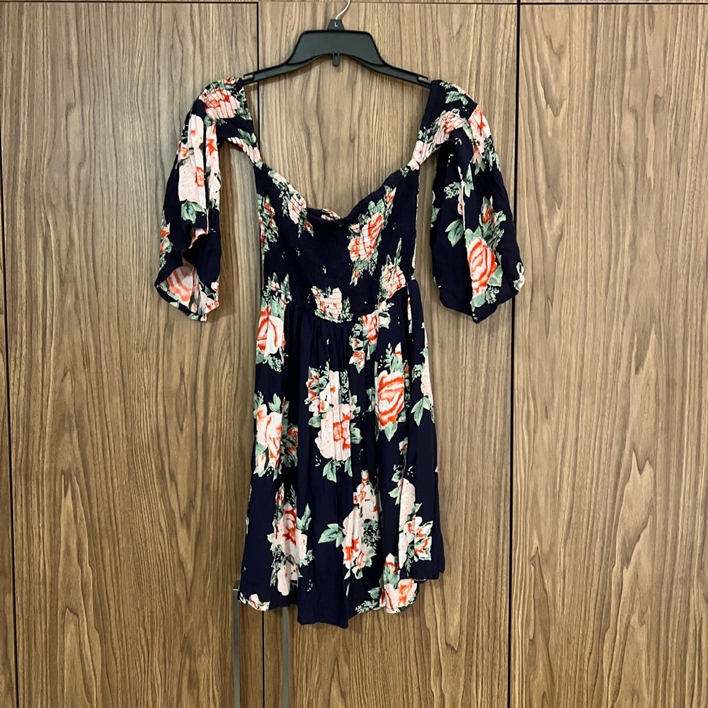 Feathers off the shoulder dress. Size L